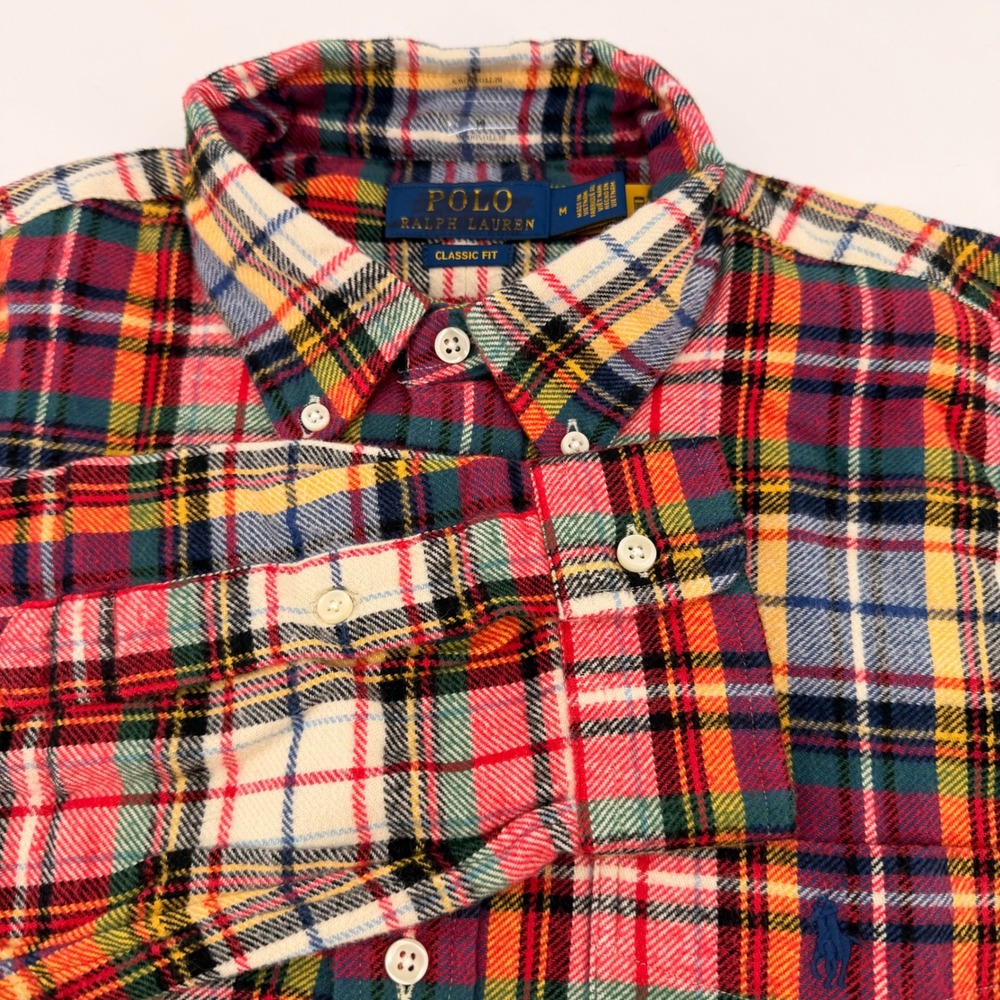 Polo Ralph Lauren Shirt Mens Medium Plaid Flannel Classic Fit Button Down